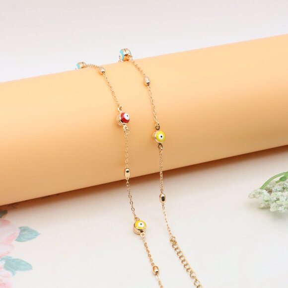 Rose Gold Plated Evil Eye Necklace with Multicolor Beads, XPNL0311 - Picture 10 of 12